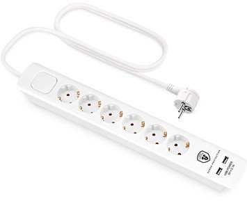 Andersson-ELS 5.1 - 6 way with switch, USB 5V 2.1A, 1,5m White-6-veis strømforgrener med to USB-porter-Power-Grenuttak