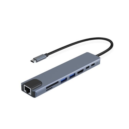 Usb C Hub Ethernet 4K Usb C till Hdmi Hub Usb C Adapter Multiport 8 i 1 Typ C Dock Dongel Kompatibel för Macbook Pro Air Ipad Grå YEMAESRE