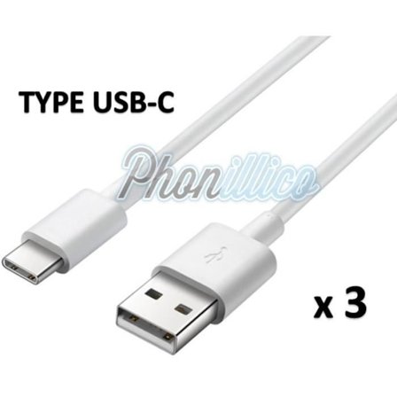 Lot 3 USB-C-kablar Vit laddare kompatibel med Huawei P10 - Phonillico