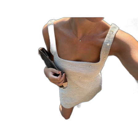 Vit kort klänning med pärlor