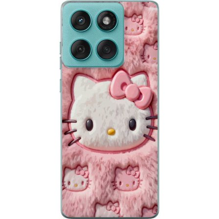Kompatibelt Mobildeksel til Motorola Edge 60 Fusion Hello Kitty rosa fluffy bakgrunn med ikoniskt ansikt og kawaii-estetikk
