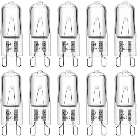 G9 Halogenpære 28W 230V, 370LM 2700K Varmhvit Dimbar, G9 Kapselpærer, Pakke med 10_Spesielle gaver