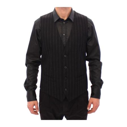 Dolce & Gabbana Striped Wool Logo Vest , Zwart , Heren , Maat: M