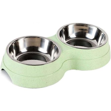 1 stk. Dobbelt Hundeskål, Skridsikker Aftagelig Dobbelt Skål i Rustfrit Stål 2-I-1 Hundeskål med Spildbeskyttelse til Små Hunde