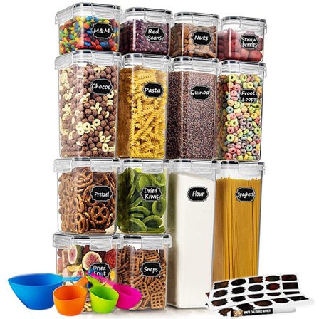 Lufttäta Matförvaringsbehållare med Lock, 14-Pack Plast Köksbehållare Förvaringsset för Matförvaring, Inklusive 20 Etiketter och Pennor