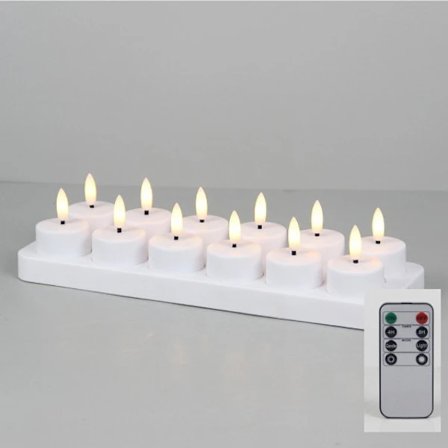 PChero Uppladdningsbara LED Värmeljus 12-pack - Fjärrkontroll & Timer Kompatibel med Fest/Dekoration 12 st med laddningsbas