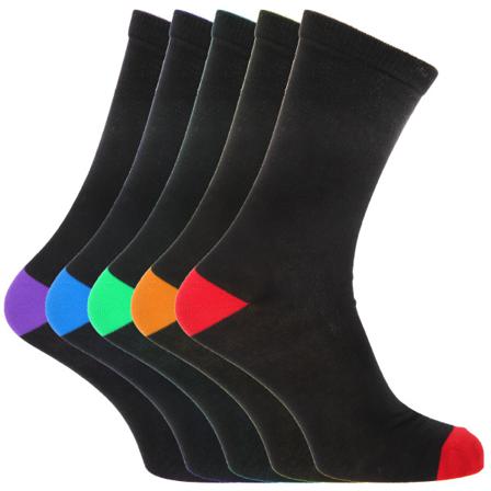 Floso Herr Black Cotton Rich Häl- Och Tåstrumpor (pack Om 5) 7-1