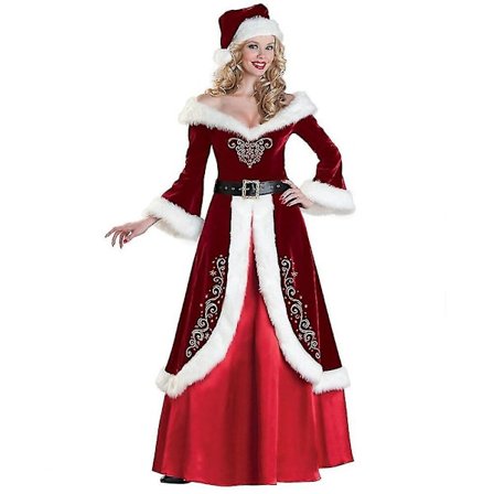 Tomtedräkt Röd Deluxe Sammet Julklänning Kostym Dam