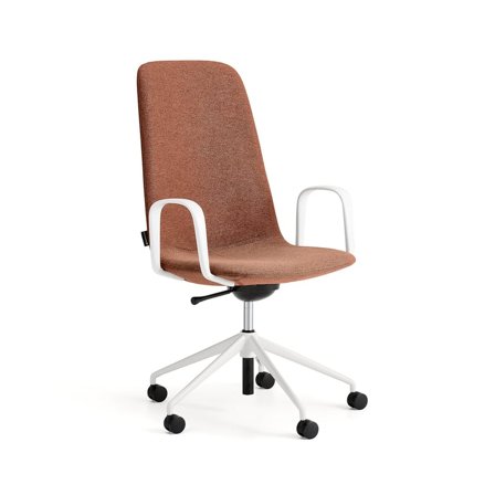 Chair LANGLEY, mid seat, wheeled, armrests, white/copper