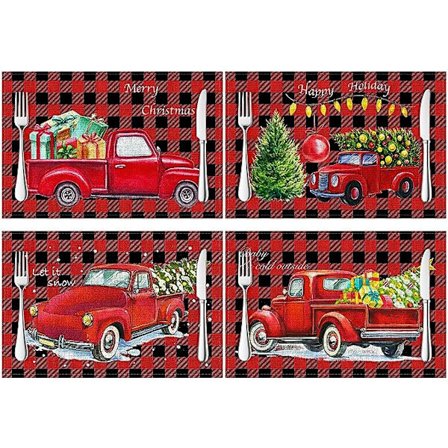 Merry Christmas Checker Farmer's Red Place Christmas Mat Rural Ho