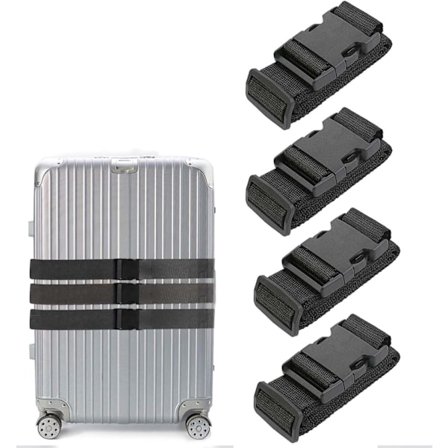 Kuffert 4-delt bagagebælte bagagerem sæt kryds bagagerem justerbar kuffertrem spænde kuffertrem sort[HK]