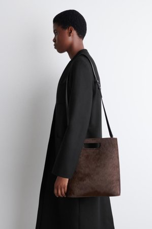 COS Women's Folio Bag Pony Hair Effect Leather in Brown