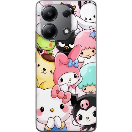 Yhteensopiva Puhelinkuori Xiaomi Redmi Note 13 4G Tiheä kuvio suloisia hahmoja, joilla on suuret silmät eri väreissä ja ilmeissä LABUBU-tekstillä