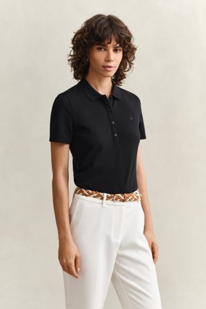 GANT Damen Slim Fit Piqué Poloshirt (L) Schwarz