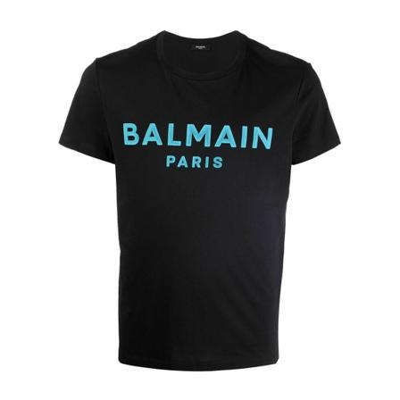 Balmain, T-Shirt With Flock Logo Czarny, Mężczyzna, Rozmiar: M
