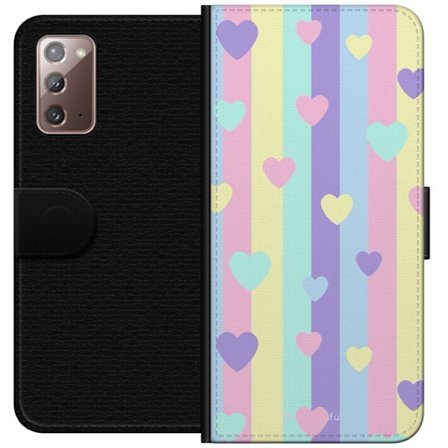 Yhteensopiva Lompakkokotelo Samsung Galaxy Note20 Pastelliraitoja pinkissä, keltaisessa, violetissa ja sinisessä, joissa on hajallaan pehmeitä kawaii-