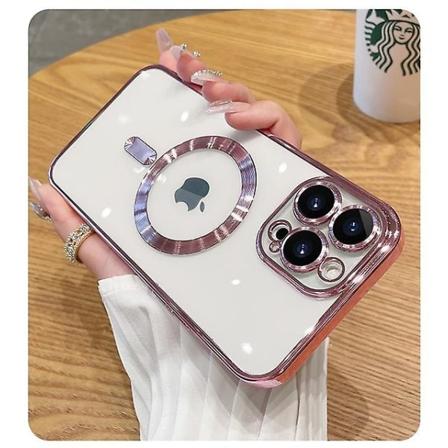 Mode Transparent Magnetisk Trådlöst Case För Magsafe För Iphone 14 Plus 13 12 11 Pro Max Plating Mjukt Cover Pink For iPhone 13 Pro