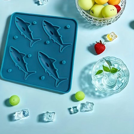 1 st Haj Silikon & Godis/Mousse Formtillverkare med 4-håls Non-Stick Bricka - Hajformade Isbitar, Choklad, Kakor, Puddingformar - Lätt att Lossna
