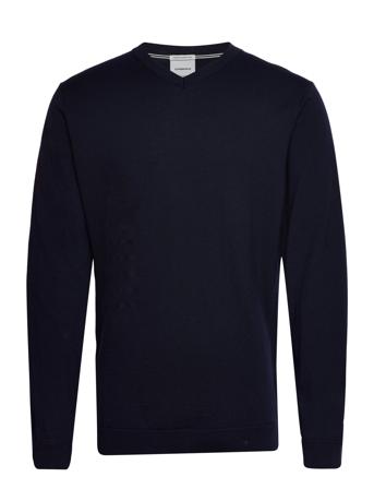 100 % Merino V-Neck Knit Strikkegenser V-krage Marineblå Lindbergh*Betinget Tilbud