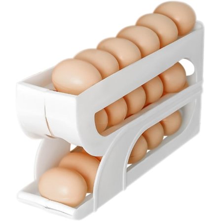 Tieret Eggdispenser til Kjøleskap, Automatisk Rullende Egglagerbeholder for å Spare Plass, Plassbesparende Eggstativ for Kjøleskap og Benkeplate