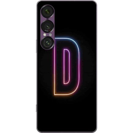 Kompatibelt Mobildeksel til Sony Sony Xperia 1 VII Minimalistisk neonbokstav D i fargeskiftende lys mot svart bakgrunn i moderne digital design
