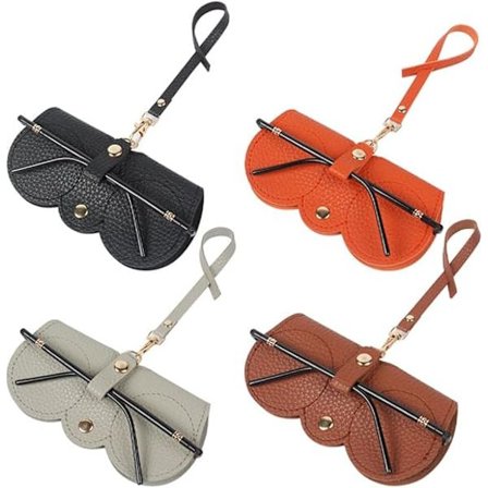4 stk. Fashion Solbriller Etui, Blødt Læder Solbriller Taske, Bærbar Slank Brille Etui, Rejse Beskyttende Cover til Briller, Brille Etui med Bælte 