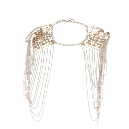 Vintage Punk Sele Harness Bikini Kroppskjede Epaulette Skulderkjede Halskjede Hengel Dusker Gull