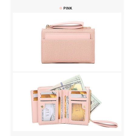 Stor møntpung til kvinder, simpel kortholder med lynlås, pink