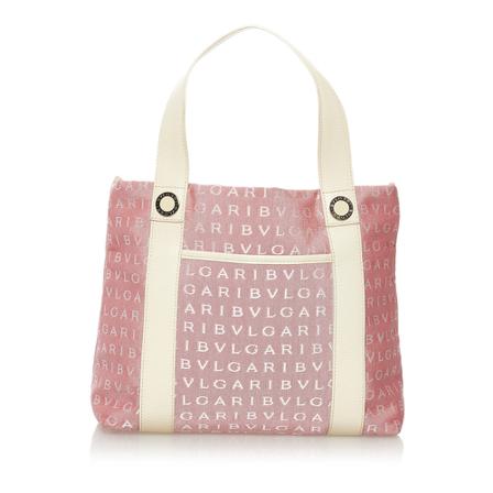 Bvlgari Vintage Pre-owned Logomania Canvas Håndtaske Pink, Dame Vintage Tasker, Størrelse: ONE Size