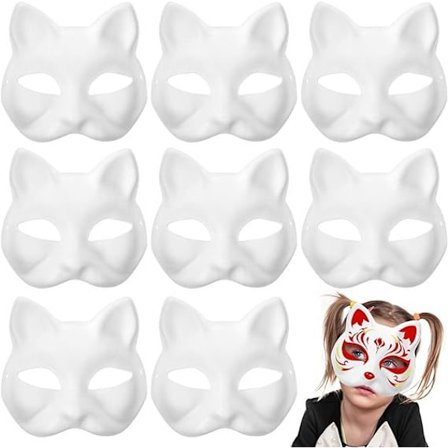 8 stk Maskerade Blanke Maske Kattmasker Kostyme Cosplay Maske DIY Umalt Kattmaske