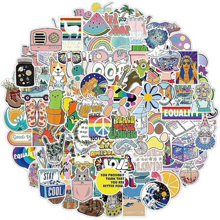 100 st söta klistermärken för vattenflaskor, vattentäta vinylklistermärken för Hydro Flask, bärbar dator, dator, skateboard, bagage, telefon, trendig 