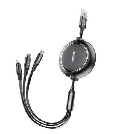 Baseus 3-i-1 USB-kabel Udtrækkeligt 35-120 cm - Sort