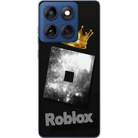 Kompatibel Mobilcover til Motorola Motorola Edge 60 Minimalistisk sort og sølvfarvet Roblox-symbol med gylden krone og luksuriøs gamer-æstetik på