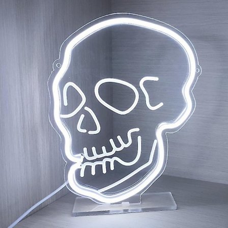 Hodeskalle Neon Skilt Hvit Spøkelse Led Neon Skilt Vegg Nattlys Kul Neon Skilt Dekorasjon Rom Soverom Bar Jul Halloween Bursdagsfest Rekvisita(1stk