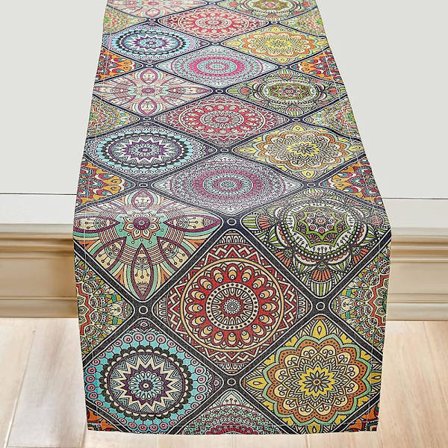 Bohemsk Vintage Bordløper Boho Geometrisk Marokkansk Mandala Bordløper Dekorasjon for Kjøkken Spisestue Hjemmeinnredning 33x183 cm