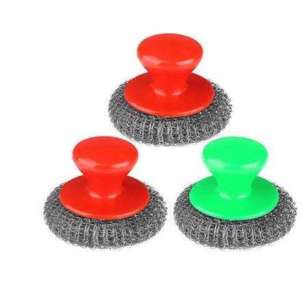 Køkken Rustfrit Stålsvamp med Håndtag - Sæt med 3 - Metalskuresvamp