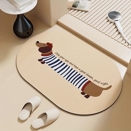 Sjarmerende Mops-diatoméjordmatte - Sklisikker, hurtigtørkende oval fotmatte for bad og kjøkken_OF