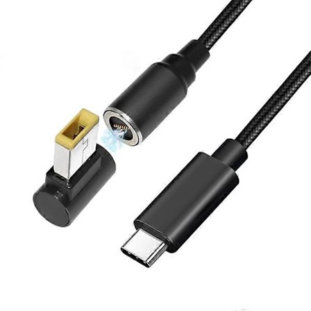 USB-C till fyrkantig kontakt för Lenovo/IBM/ThinkPad laptop, 1,8m PD 100W magnetisk DC-kabel