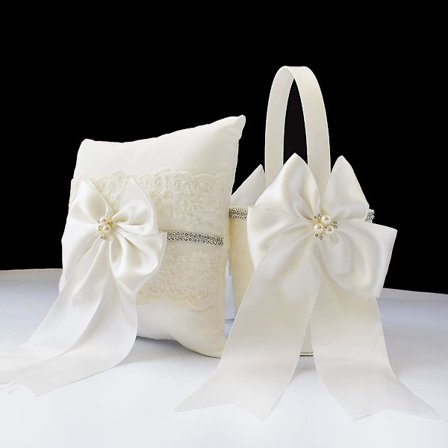 Bröllopsblomsterflicka korg och ringkudde set, Royal Premium Series