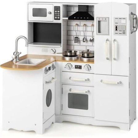 Keittiö Lapset XXL COSTWAY Interaktiivinen -3 Vuotta+ - 5 Lisävarustetta Puhelimella Valkoinen