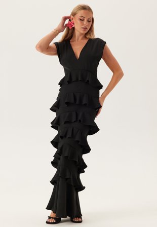 Bubbleroom Occasion - Deep V-Neck Flounce Gown - 36