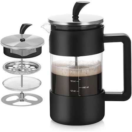 Modern Franskpress Kaffebryggare, 1 liter, Värmebeständigt Borosilikatglas med Droppfri Pip, för Hem, Kontor eller Present