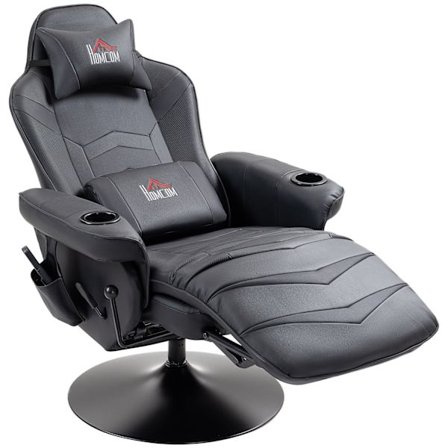 Gamingstol med massage, 360° drejelig, 6 massagepunkter, fodstøtte, aftagelig nakkestøtte, kunstlæder, 79,5 x 82,5 x 111,5 cm, sort