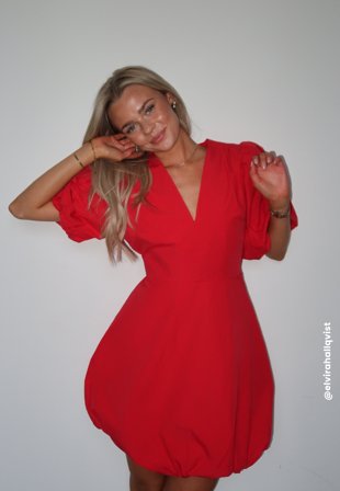 Bubbleroom Occasion - V-neck Bubble Hem Short Dress - Red
