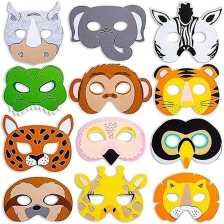 12 Pakk Filt Dyrmasker For Barn, Jungel Safari Festgaver Til Bursdag (FMY)