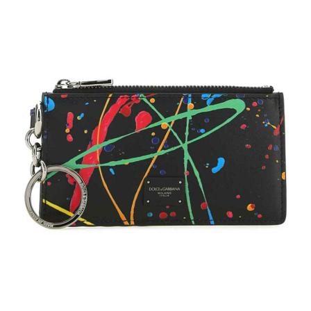 Dolce & Gabbana, Printed Card Holder With Zipper Czarny, Mężczyzna, Rozmiar: ONE Size