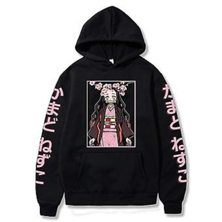 Unisex Demon Slayer Anime Manga Hoodies Mode Kamado Nezuko Trykt Sweatshirt Casual Baggy Jumper Tops Langærmet Hættetrøje (L)