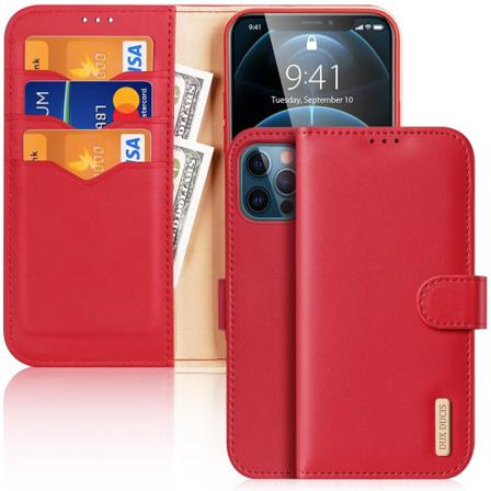 Iphone 12 / 12 Pro - Dux Ducis Hivo Äkta Läder Fodral - Röd Red Röd