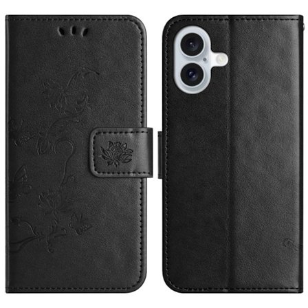 Perhoskuvioinen nahkakotelo iPhone 16 Plus - Musta