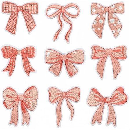 9 st Rosa Rosett Stryk på Applikationer Rutig Prickig Bandrosett Sy på Applikationer Broderade Högtidsapplikationer Söta Applikationer Små Stryk på 
